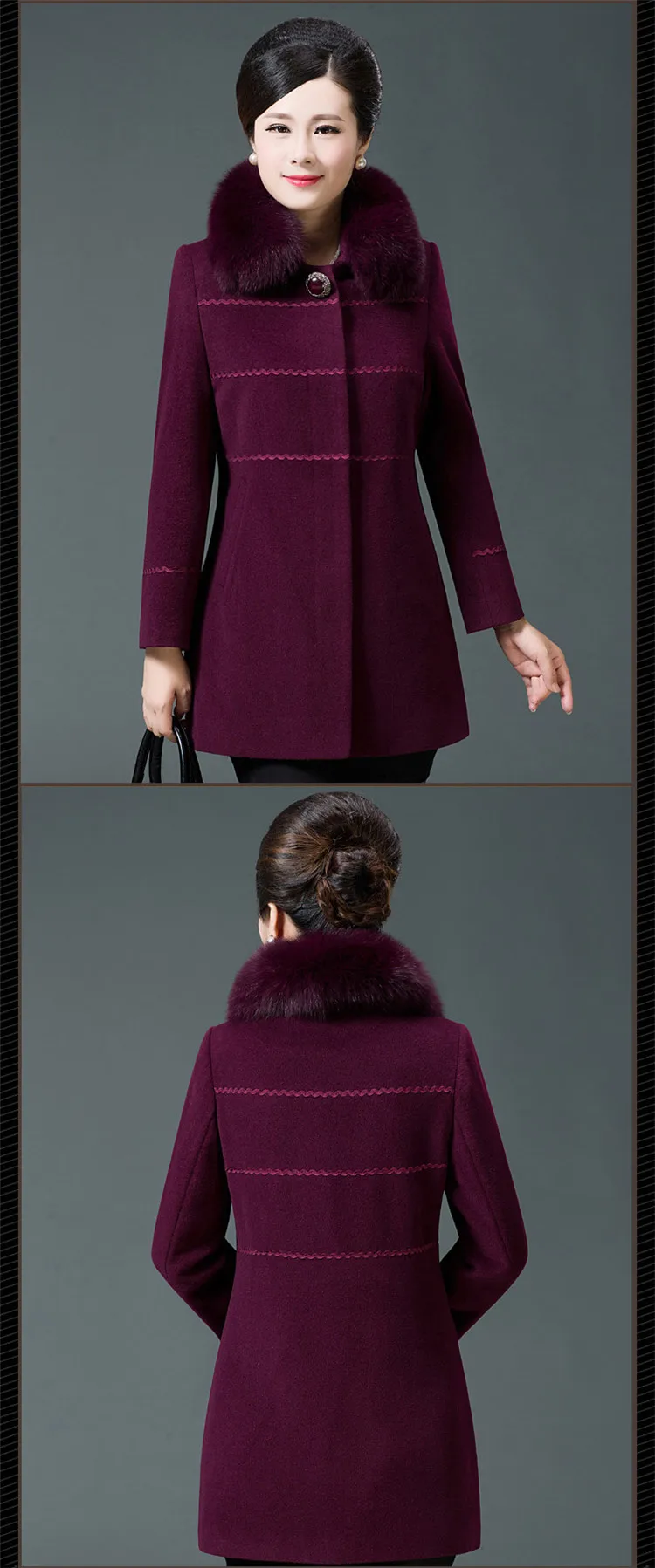 Осень-зима, Женская шерстяная куртка, среднего возраста и старше, новинка, большой размер, средняя длина, одноцветная Женская куртка, L-5XL, SES649