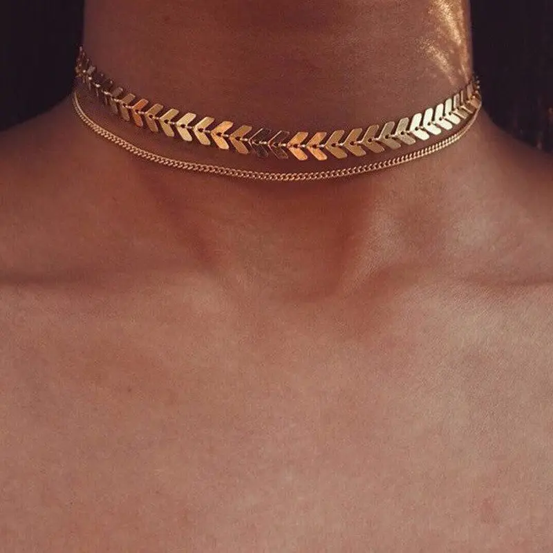 

2019 Multi Arrow Choker Necklace Pendant Women Two Layers Necklaces Gold Color Fishbone Plane Necklace Chocker on Neck Jewelry