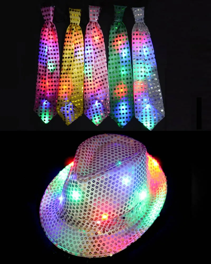 Дети мигающий свет блестками джаз шляпы галстук-бабочка светодиодный светящийся танец шоу одежда шапки вечерние сувениры Хэллоуин