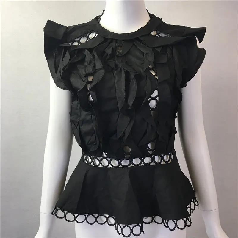 

Maxdiroo 2018 Blouse Women Hollow Out Sleeveless Womens Tops and Blouses Ruffle Top Woman Blouse Ladies Tops Blusas de Mujer
