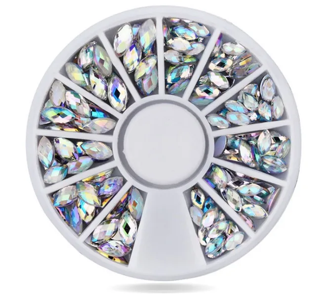 

1Box Flat Bottom Mixed Size AB 3D Nail Art Rhinestones Crystal Glitter Nails Wheel Decorations For DIY Studs , Free Shipping