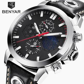 

2019 New Men's Watches BENYAR Top Brand Luxury Sports Man Watch Military Waterproof Leather Quartz Watches Relogio Masculino