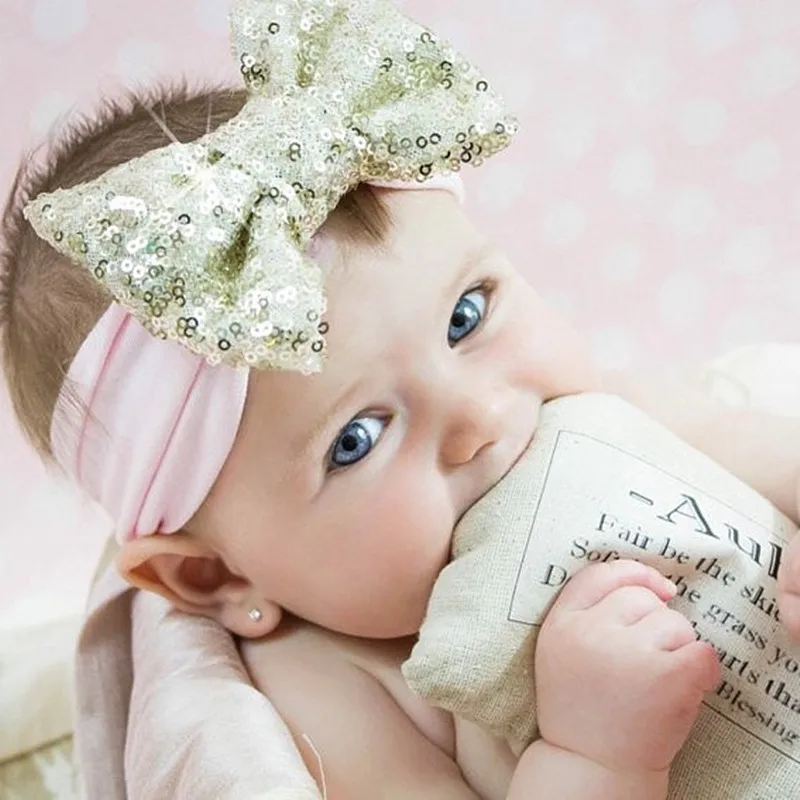 2017 Photography Baby Sequin Bow Headband Baby Girl Big Bow Headbands
