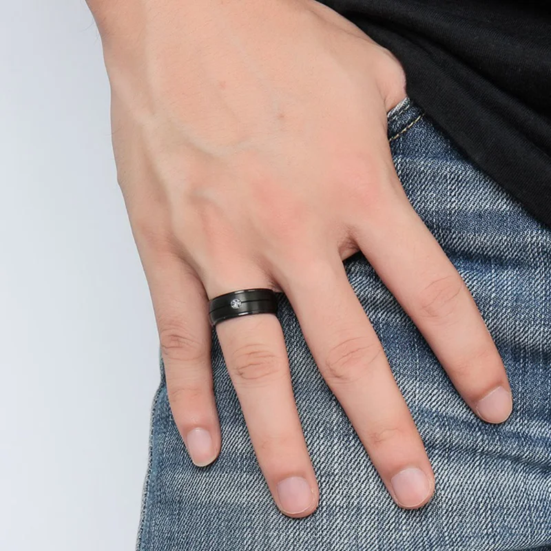 Мужское кольцо в стиле панк из чистого титана, Черное Матовое обручальное кольцо с фианитом, кольцо для мужчин, обручальные аксессуары, ювелирные изделия