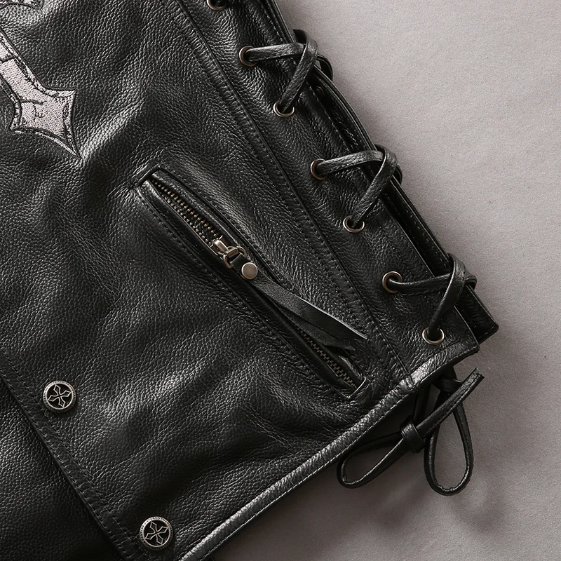 Flash Sale Read Description! Asian size super Motor rider vest Mens high quality cow leather vest genuine cowhide leather vest 18-skull