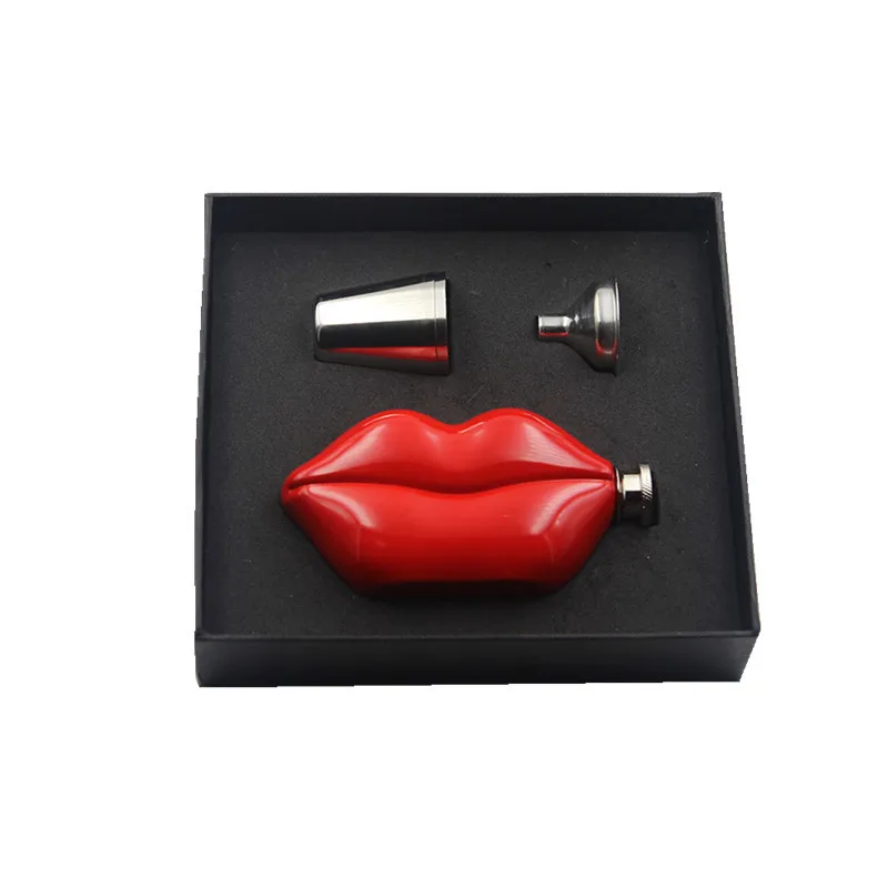 Portalbe Mini 5oz Creative Lady's LIPS whisky Funnel liquor flagon Stainless steel 304 alcohol vodka hip flask gift box set