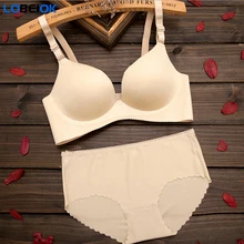 LOBEIOK бесшовный Женский сексуальный комплект с бюстгальтером, удобные качественные костюмы, женские комплекты нижнего белья, 5 цветов, маленькая грудь, пуш-ап комплект с бюстгальтером