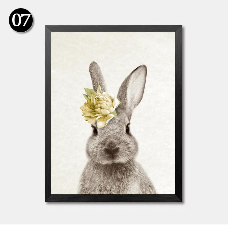 Милые животные с цветами, настенный плакат, принт с кроликом, скандинавский кролик, картина для детей, для маленьких девочек, Декор для дома, GF0089 - Цвет: 7