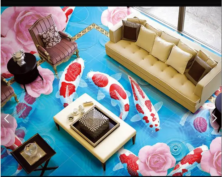 

3d wallpaper customized 3d floor painting wallpaper murals Koi lotus stone floor 3 d paintings 3d living room photo wallpaer