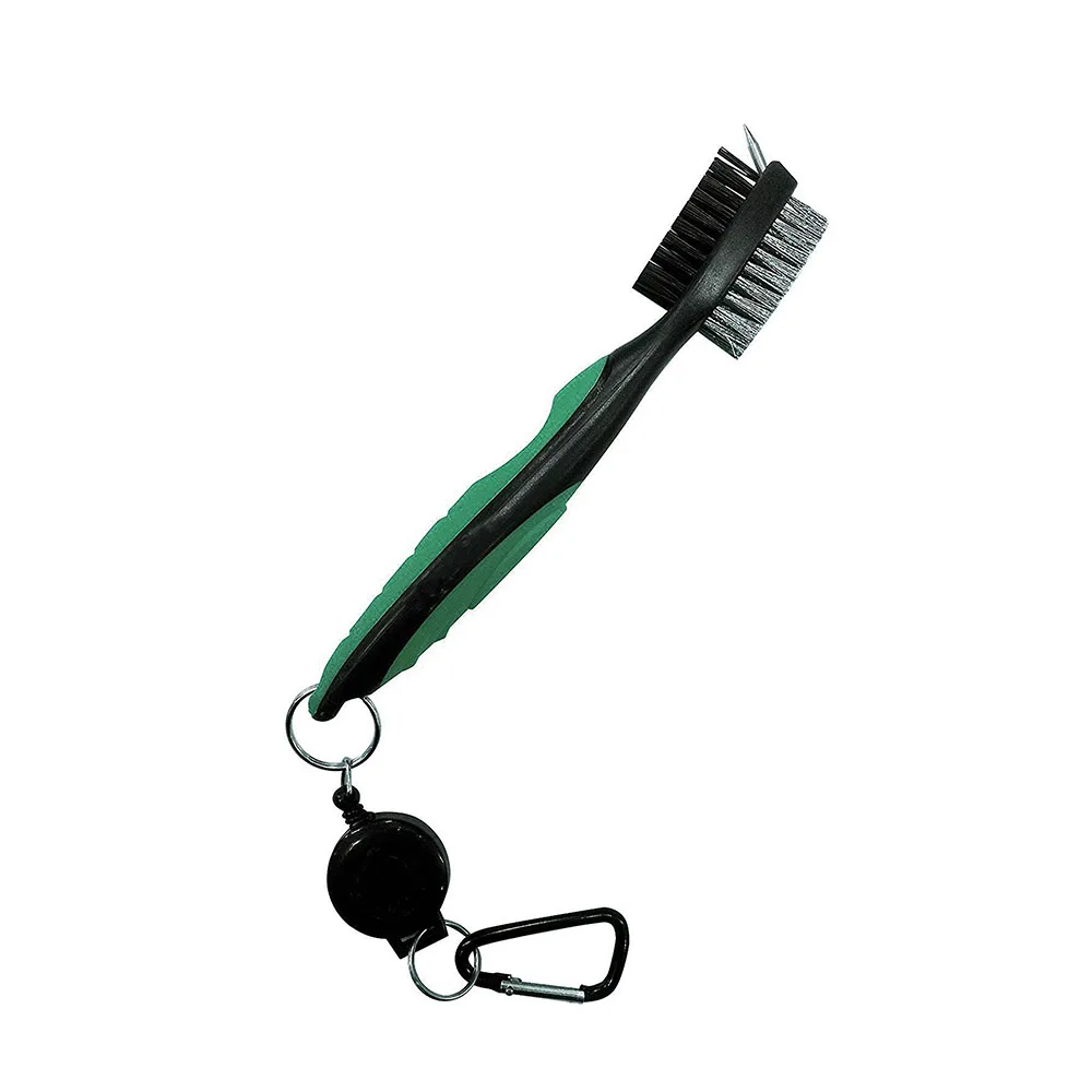 

Green Color Double Side Nylon and Spike Golf Cleaning Brush Retractable Golf Club Groove Cleaning Tool Accessories
