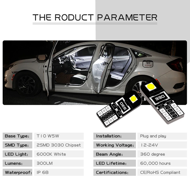 Katur T10 W5W светодиодный Canbus Error Free, сигнализирующий фонарь для Mercedes Benz W204 чтения автомобиля электролампочка для внутренних помещений 168 194 багажник свет 12В, производство Китай