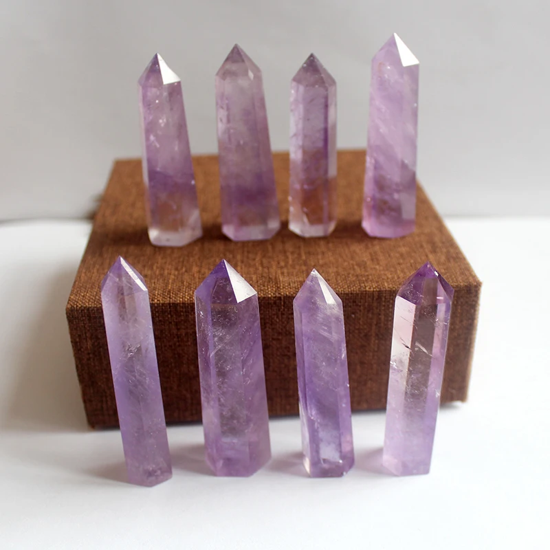 Runyangshi Beautiful Natural crystal column Amethyst raw stone grinding high quality crystal handicraft six prism ZH39