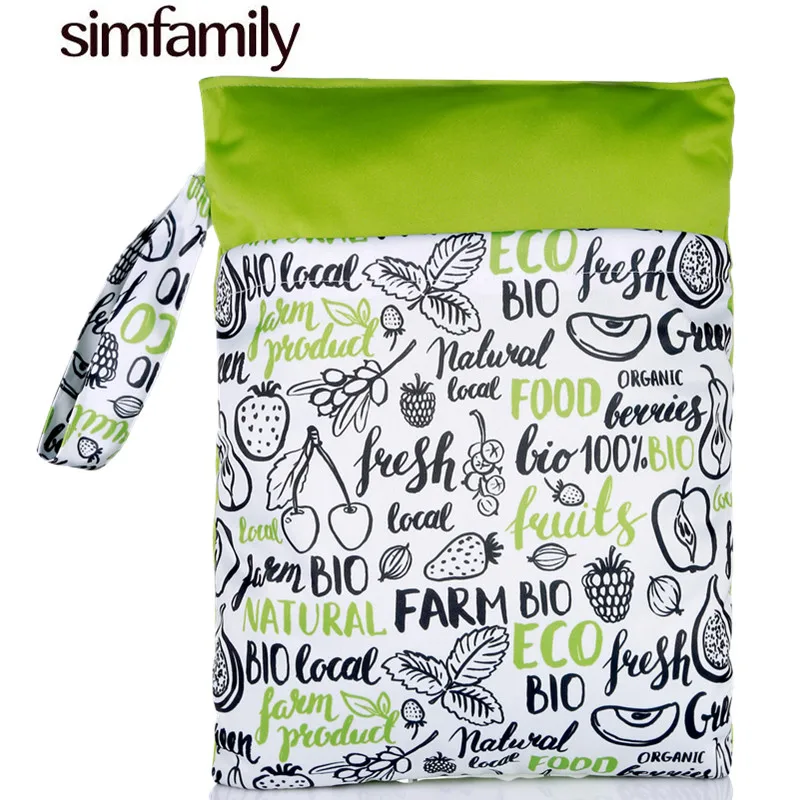 [Simfamily] 1 шт. многоразовая сумка для влажных и сухих подгузников с 3D-принтом PUL Bolso, двойной карман, тканевая ручка, Влажные Сумки, 28x36 см, сумка для подгузников simfamily