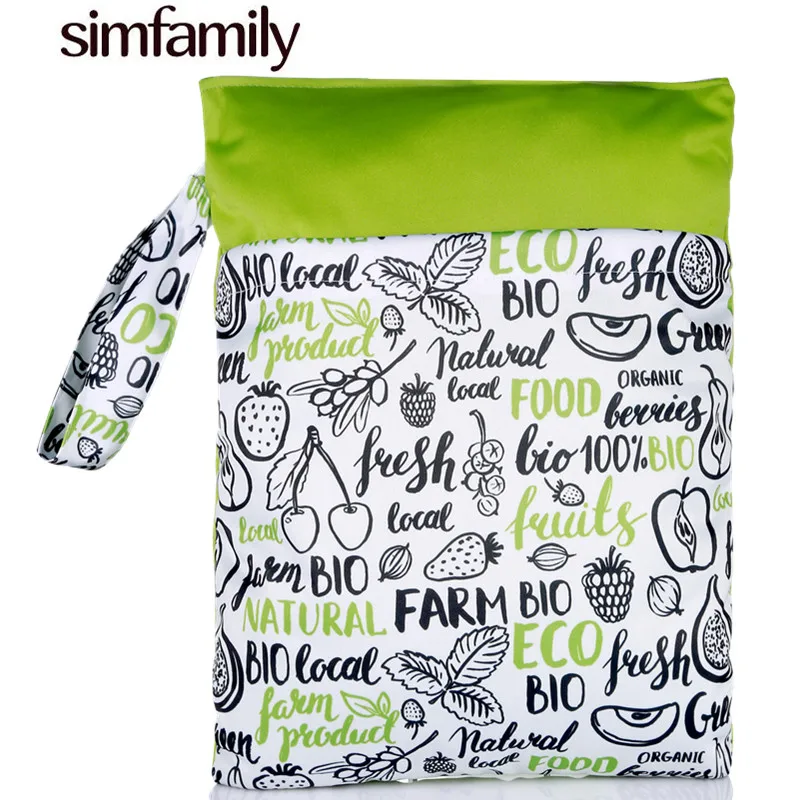 

[simfamily]1PC Reusable 3D print PUL Bolso Wet Dry Diaper Bag Double Pocket Cloth Handle Wet bags 28x36CM simfamily diaper bag