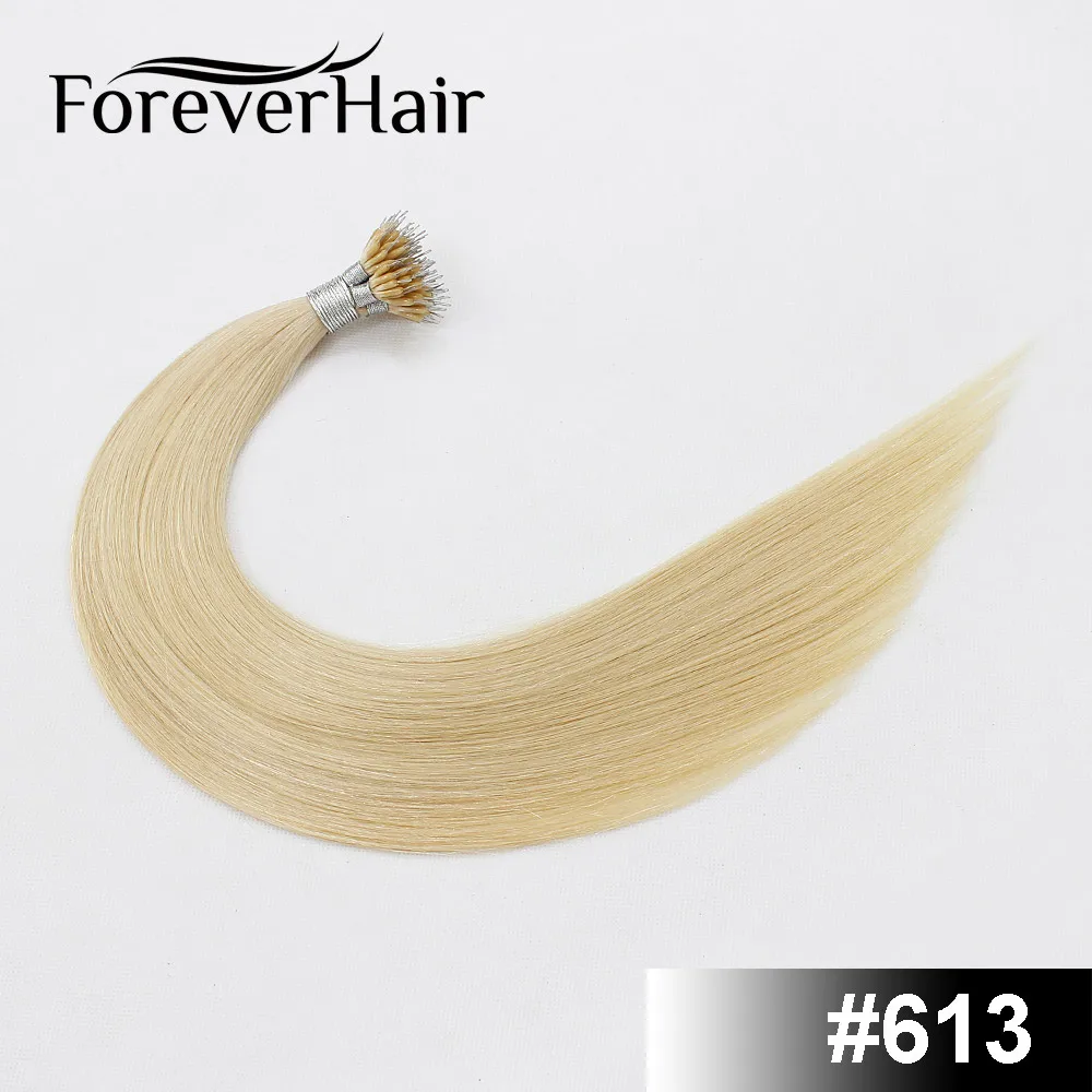 FOREVER HAIR 0,8 г/локон 14 дюймов настоящие человеческие волосы Remy Nano Ring для наращивания на всю кутикулу с микро бусинами прямые европейские волосы на Капсулах - Цвет: #613