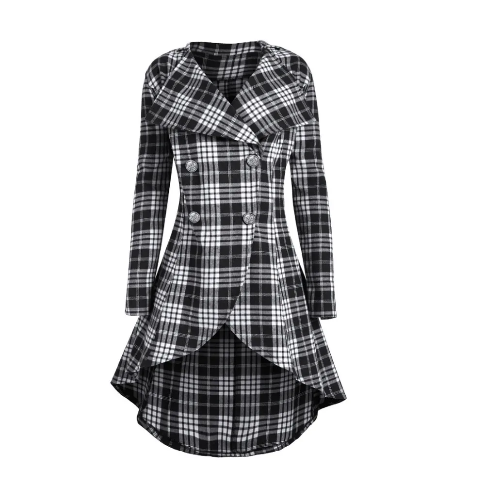 

Sisjuly Women Red Purple Black Vintage Plaid Peplum Double Breasted Long Asymmetric Jacket Coat Spring Winter Plus Size Overcoat
