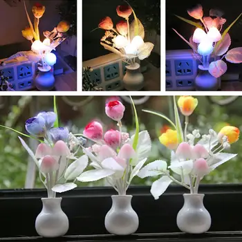 

HiMISS Romantic Tulip Shape Light Sensor Night Light for Bed Room Decor European Regulation