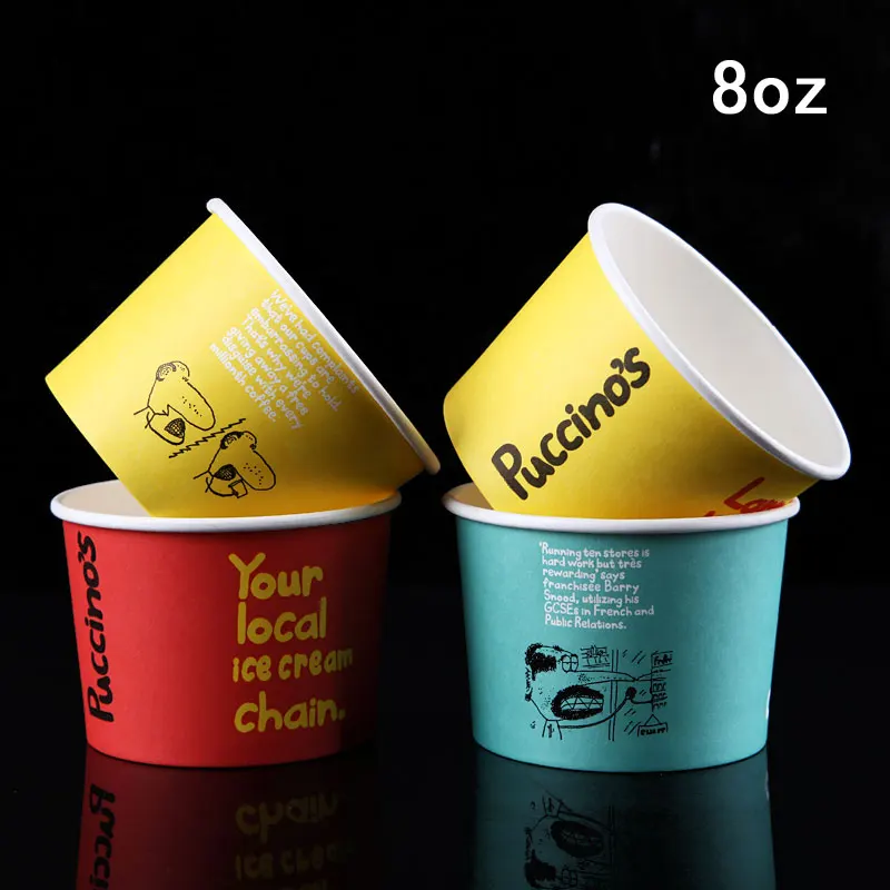100 шт./лот бумажная миска для белого мороженого одноразовые миски для супа с крышкой 8 унций
