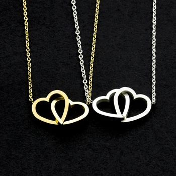 

V Attract 10Pcs Christmas Gift Open Hearts Couple Necklaces & Pendants Stainless Steel Delicate Gold Chain Collar Jewels