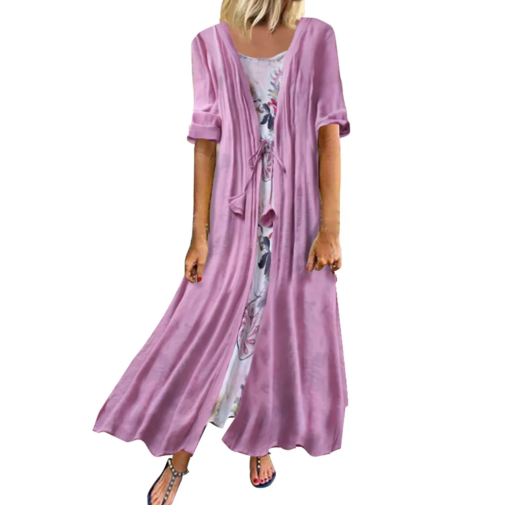 Женские летние платья, женское винтажное богемное кружевное платье с круглым вырезом и цветочным принтом из двух частей с рукавом 3/4, свободное платье Ju8