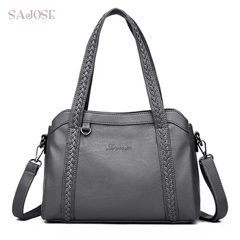 

Women Totes Bag Leather Handbag Female Fashion High Quality Simple Weaving Gray Women's Shoulder Messenger Bags Drop Shipping