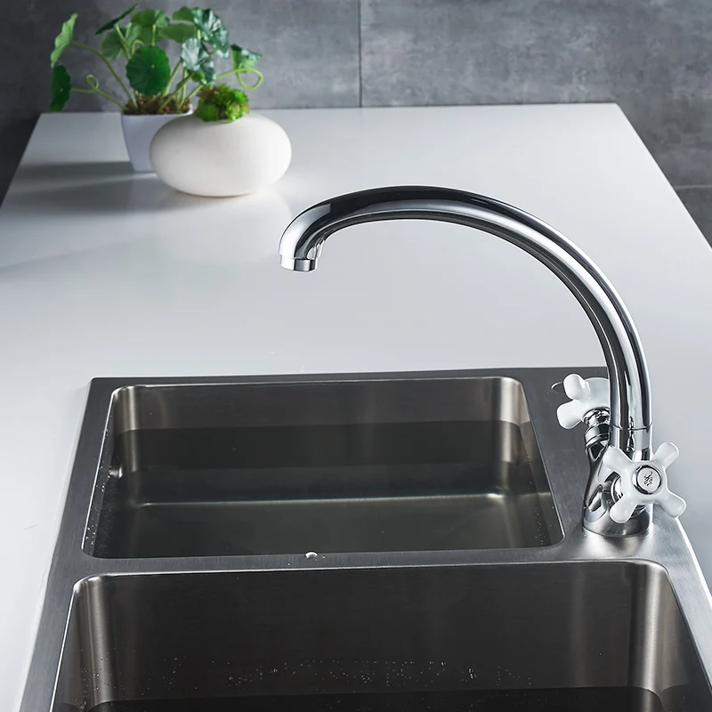 Double Handle Kitchen Faucet Mixer 360 Rotation Cold Hot Kitchen Tap Single Hole Water Tap Torneira Cozinha 293-33C Double Handle Kitchen Faucet Mixer 360 Rotation Cold Hot Kitchen Tap Single Hole Water Tap Torneira Cozinha 293-33C