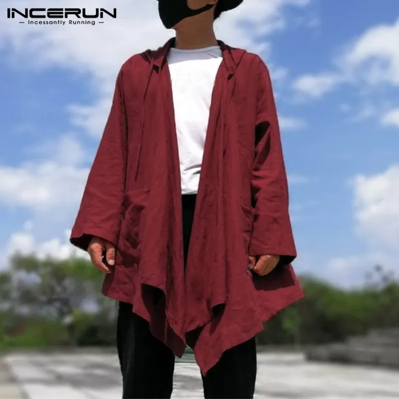 

Hiphop Men's Cardigan Hoodie Cloak Long Sleeve Autumn Hoody Trench Casual Jacket Cape Coat Men Clothing Black New Coat NCERUN