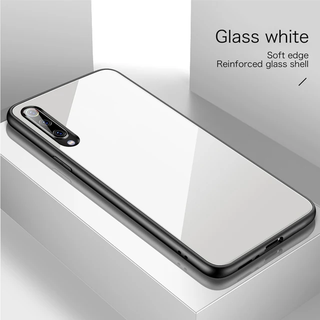 Luxury Plain Glass Case For Xiaomi Mi 10 8 9 SE Lite F1 Redmi Note 5 6 7 Pro Plus Pocophone F1 Phone Cover White