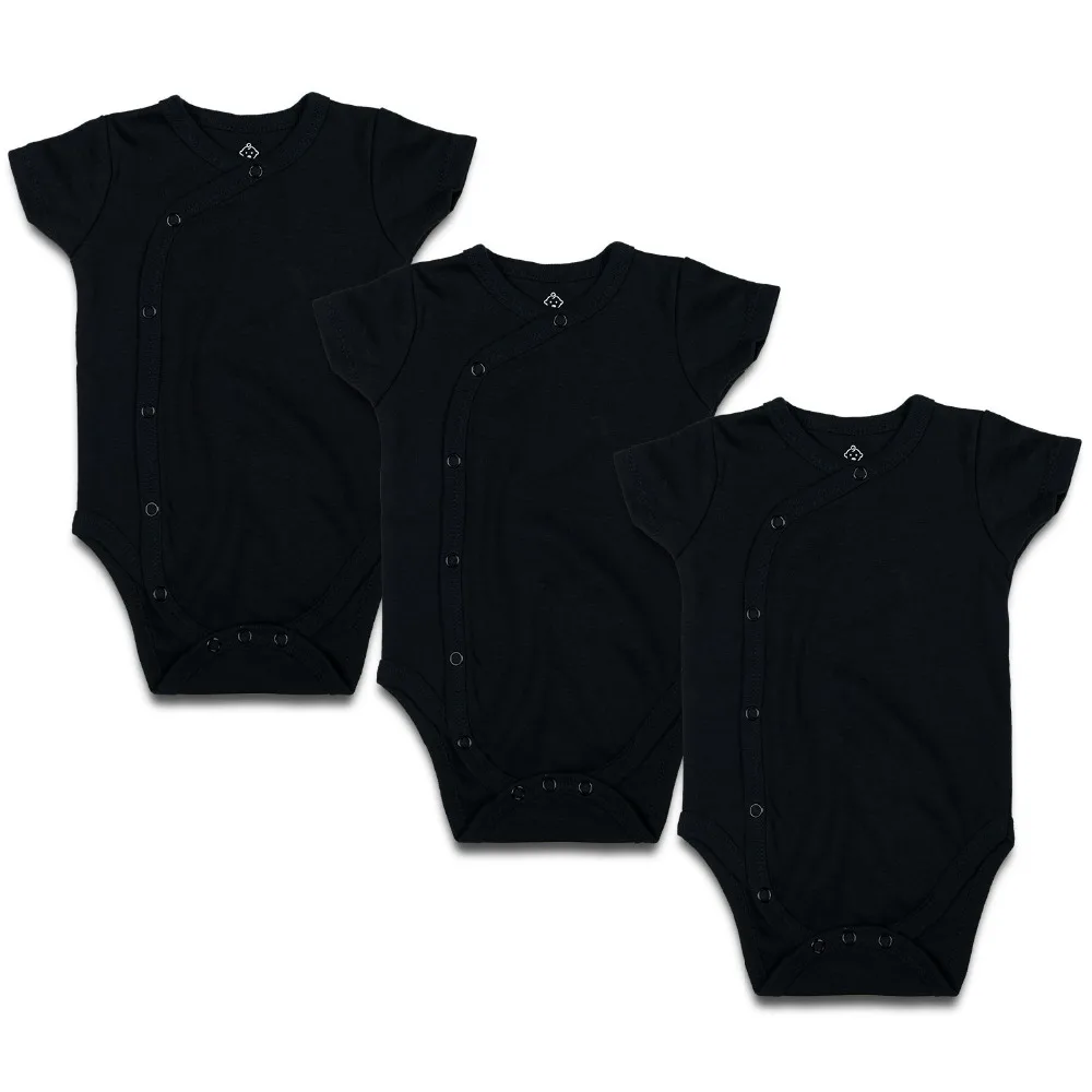 3 PCS Newborn Baby Bodysuits Black 100 Cotton Short Sleeve Unisex Baby