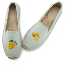New Fashion Embroidery Lemon Comfortable Ladies Womens Casual Espadrilles Shoes Breathable Flax Hemp Canvas for Girls