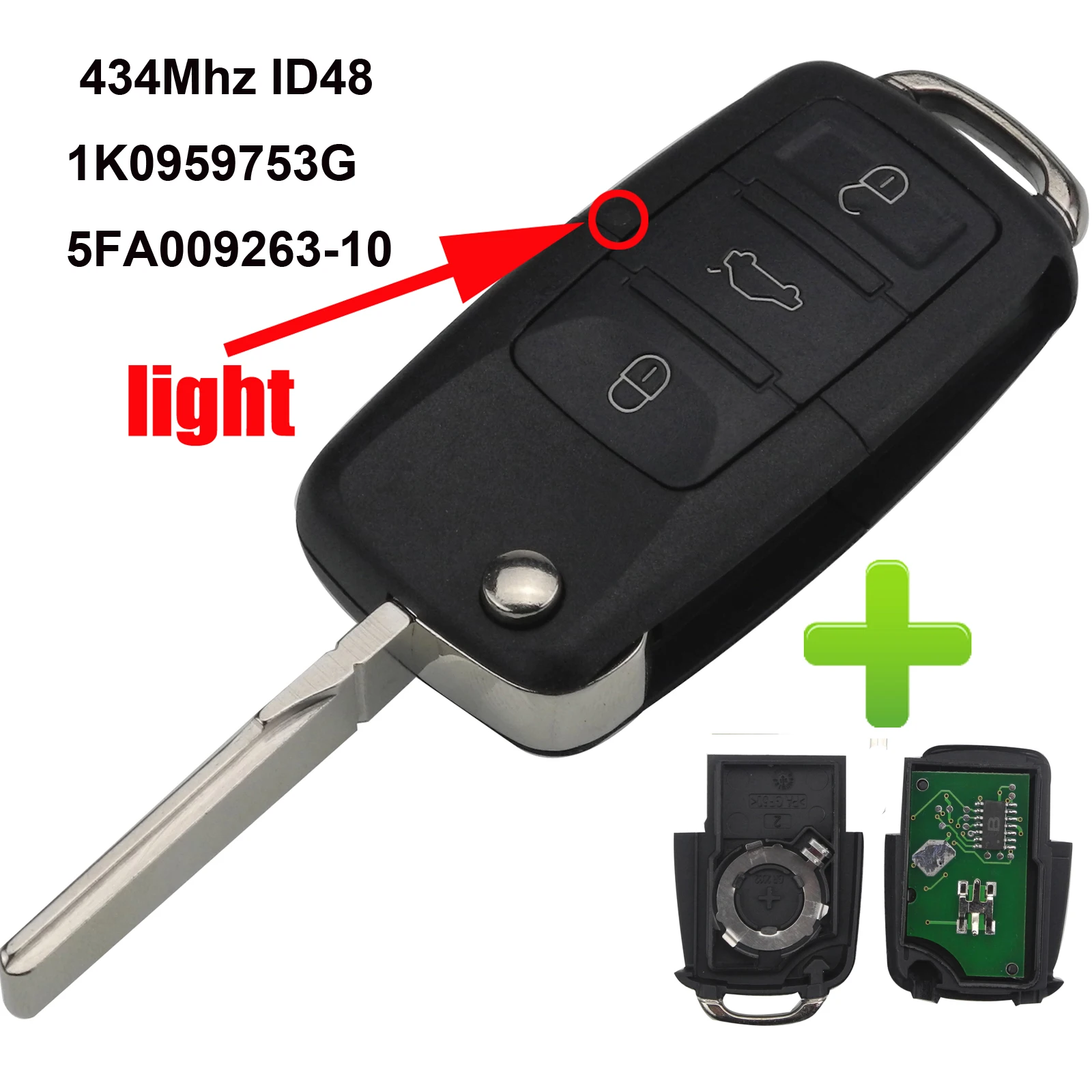 Jingyuqin 3 кнопки флип Автомобильный Дистанционный Ключ DIY для VW PASSAT Polo Skoda Seat Polo/Golf/Beetle 1K0959753G DA/AH 1J0959753 434 МГц ID48