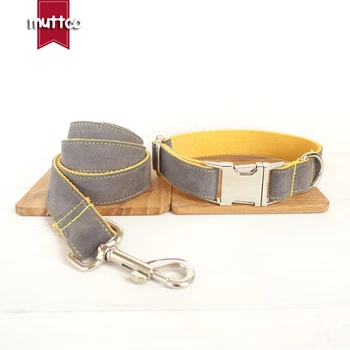 

MUTTCO retailing self-design creative dog collar GRAY COVER YELLOW handmade nylon grey and yellow collars and leashes set UDC026