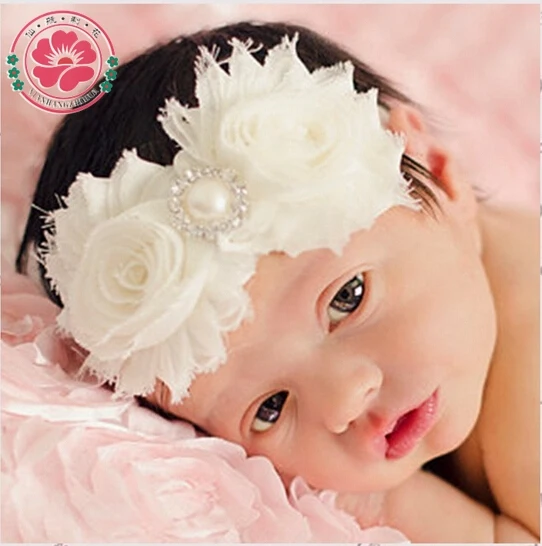 

12pcs/lot Baby Headbands Pearl Rhinesotne Flower Headband Hairband Hair Band Children Girl Headwear Accessories 581