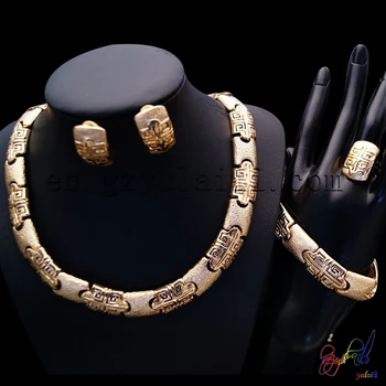 

Yulaili Popular Simple Design African Golden Big Zircon Party Costume Women Four Necklace Jewelry Sets