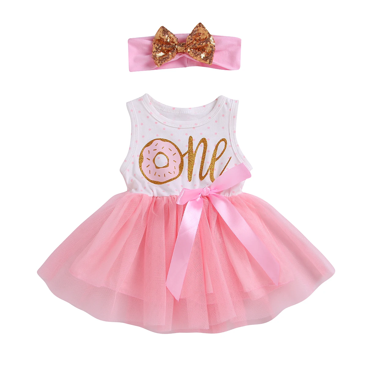 Citgeett 1st/2nd/3rd Birthday Baby Girls Donut Polka Dot Tulle Tutu Princess Party Dress Birthday 2pcs 2