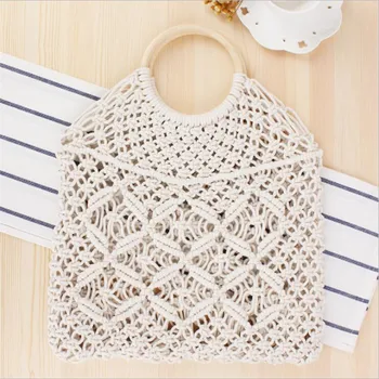 

2020 handmade knot shoulder bags wooden handel handbags hollow out holiday bags summer beach bags drop shipping MN1083