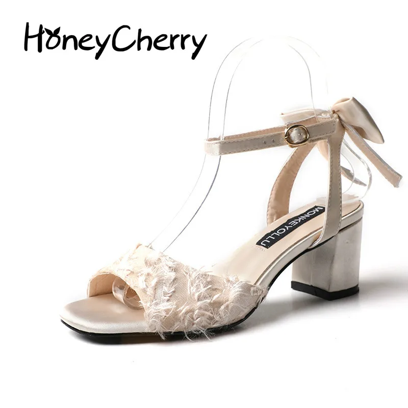 

Summer new 2018 thick with women sandal heels Korean wild bow shoes, Women Shoes,fashion