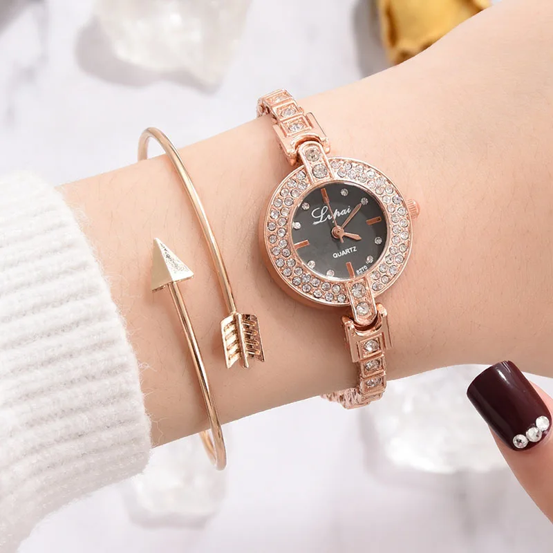 

Women Quartz Watch Bracelet Set with Alloy Band Arrow Decor Open Cuff Bracelet @M23