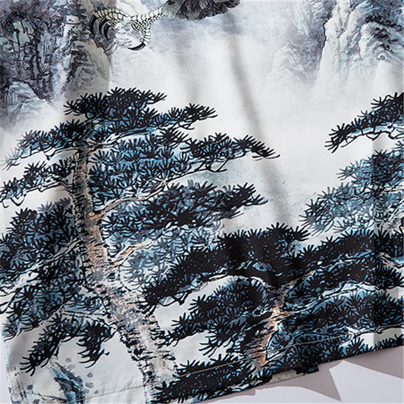 Bebovizi Chinese Style Eagle Printed Cardigan Kimono Japan Loose Thin Polyester Robe Mens Harajuku Streetwear Jacket Male Coat