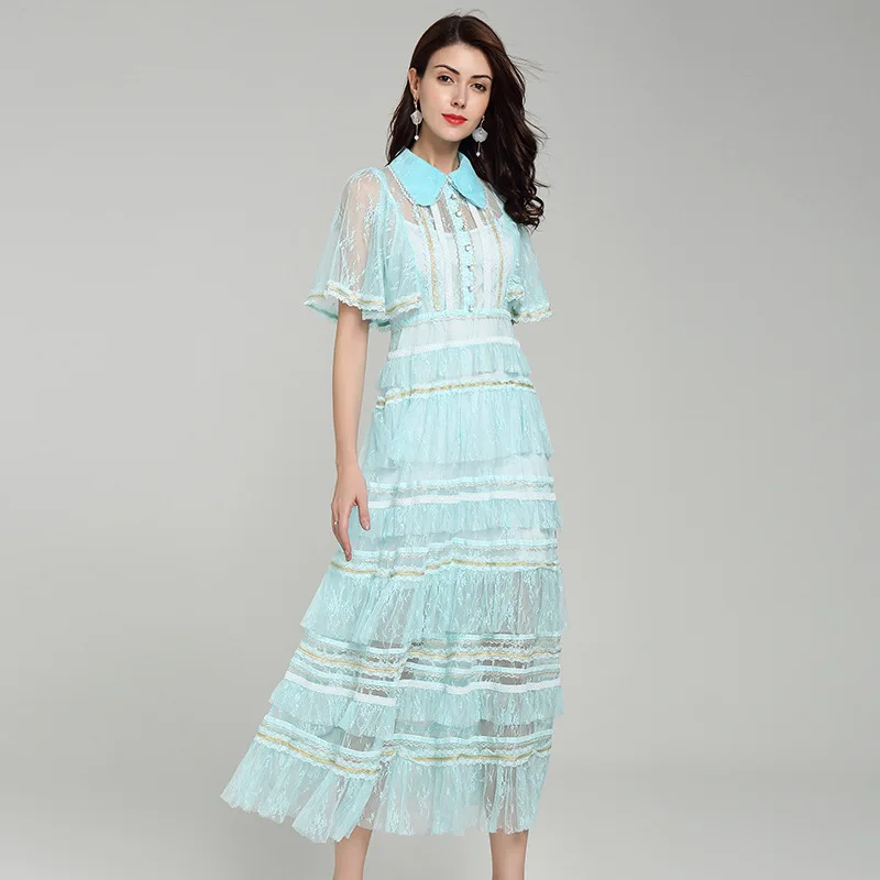 

New 2019 Happy Base Singer with Light Blue Lace Dress Fairy Perspective Cake Tide