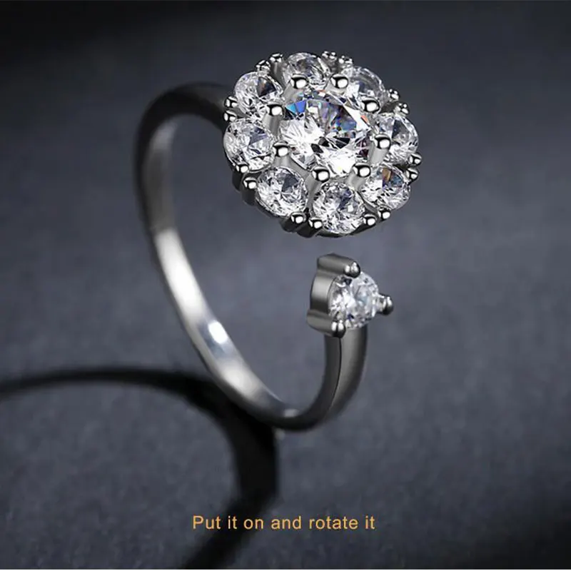 

Anenjery Trendy Fashion 925 Sterling Silver Dazzling CZ Rotate Opening Rings Engagement Wedding Rings For Women anillos S-R295