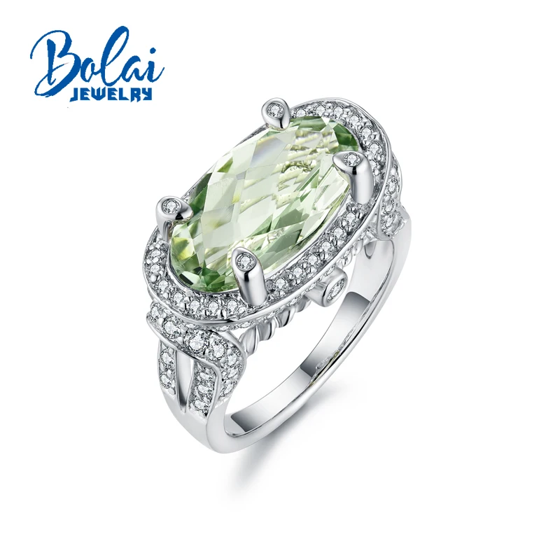 

Bolaijewelry,oval green amethyst Checkerboard cut gemstone Ring925 sterling silver fine jewelry nice gift for women wife lady