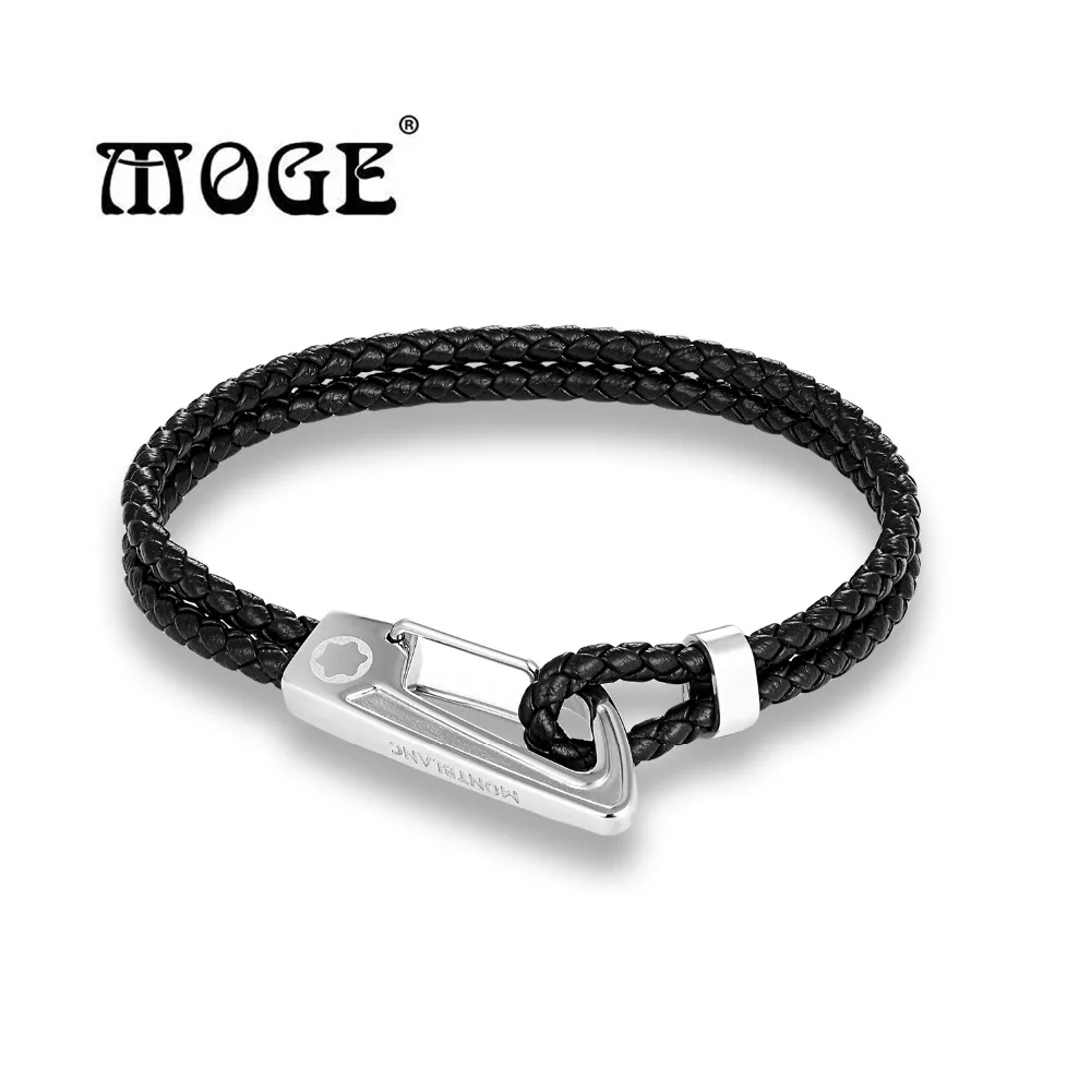 

MOGE Trendy Men Bracelets Stainless Steel Geunine Braided Leather Bracelet Men Wristband Bangle Fashion Men Jewelry Gift