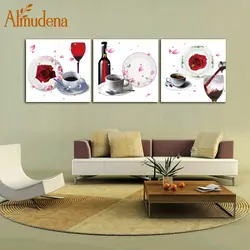 Альмудена современные украшения дома комплект из 3 предметов Кухня стены Книги по искусству картина розовое вино и Кофе отпечатки на