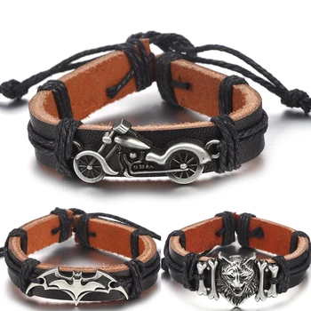 

Vintage Motorcycle Batman Leather Bracelet For Men and Women Handmade Weave Rope Charm Wristband Jewelry Accessories Friend Gift