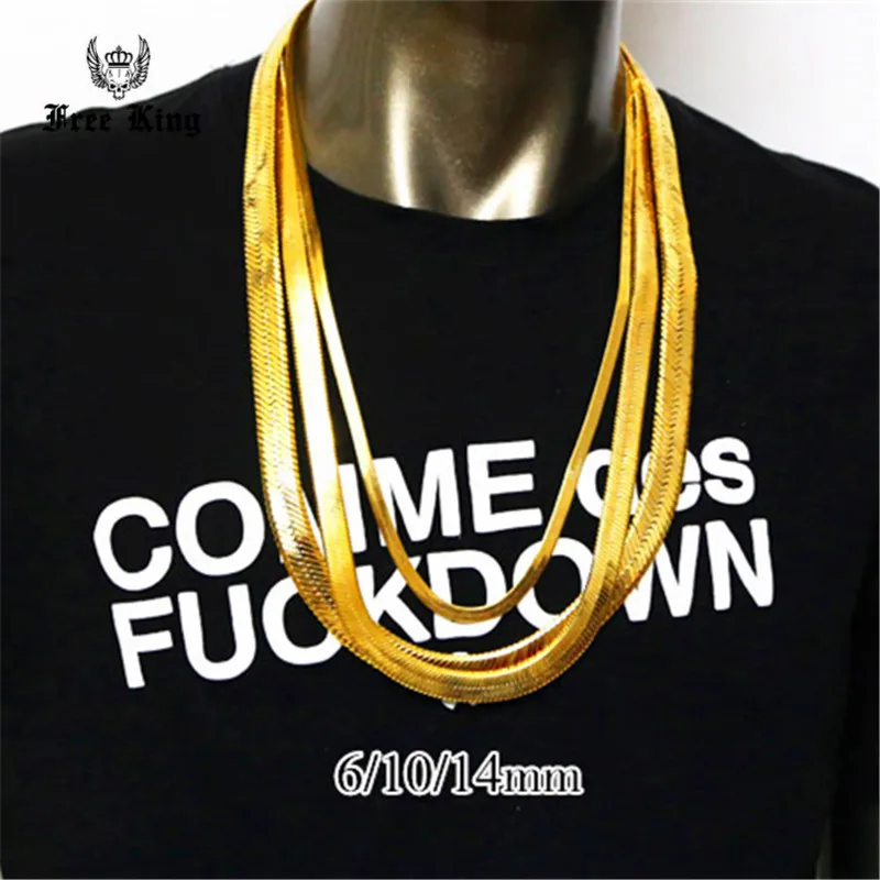 Mens Flat Herringbone Chain Yellow 24k Golden 4 to14mm wide 20" 24" 27.5" 30" Chain Necklace Hip