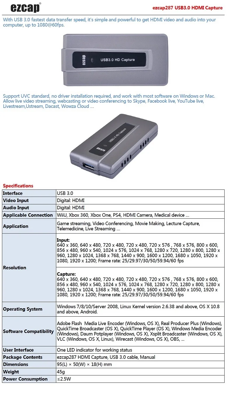 USB 3,0 HD видео рекордер устройство, HDMI видео захвата карты, 1080P 60fps Full HD записанные в компьютер для Windows Mac Linux os