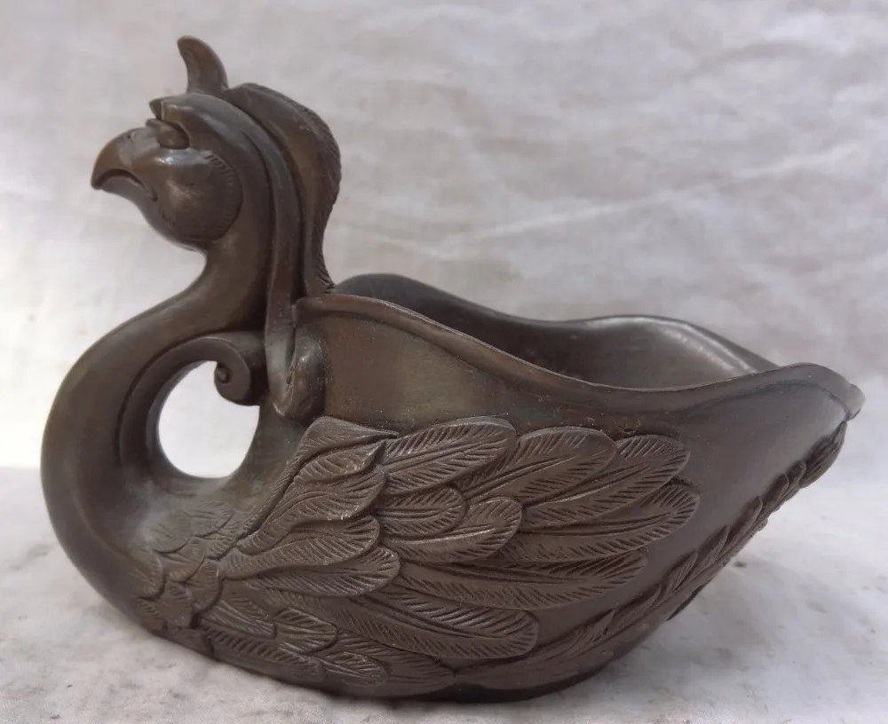 

bi002117 Chinese High Range Pure Bronze Wealth Bird Peacock Phoenix Zun Statue Wine Cup