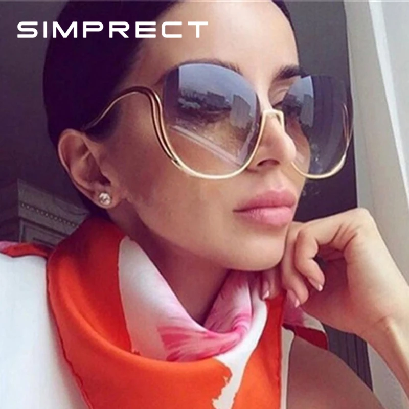 

SIMPRECT Oversized Sunglasses Women 2020 High Quality Metal Big Square Sun Glasses Fashion Retro UV400 Gradient Mirror Gafas