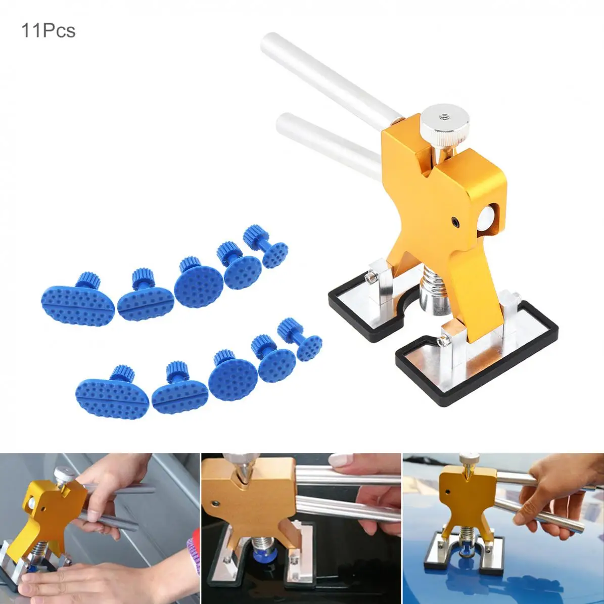 

11pcs Universa Alloy+Plastic Car Door Body Pulling Paintless Dent Repair Device Removal Tool Kit with 10 Blue Tabs